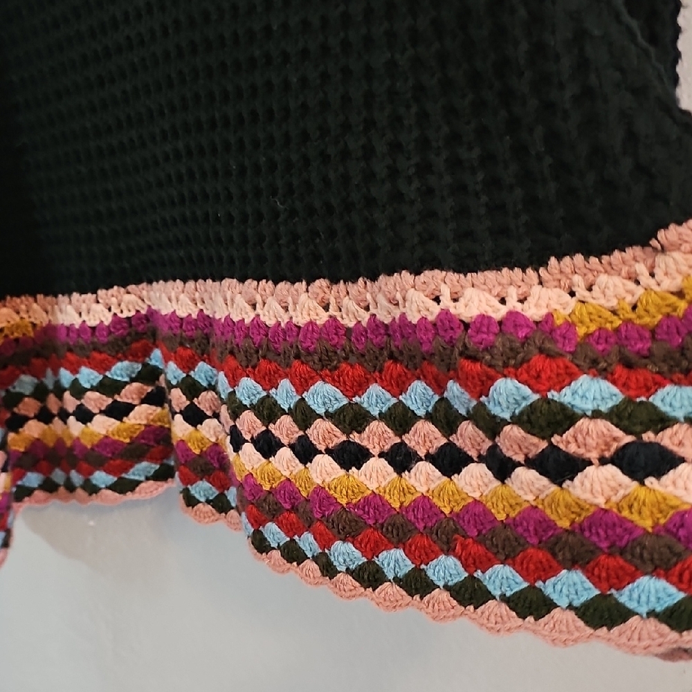 Pom Pom Boutique Multicolor Crochet Open Front Cardigan Womens Small/Medium - Picture 8 of 9